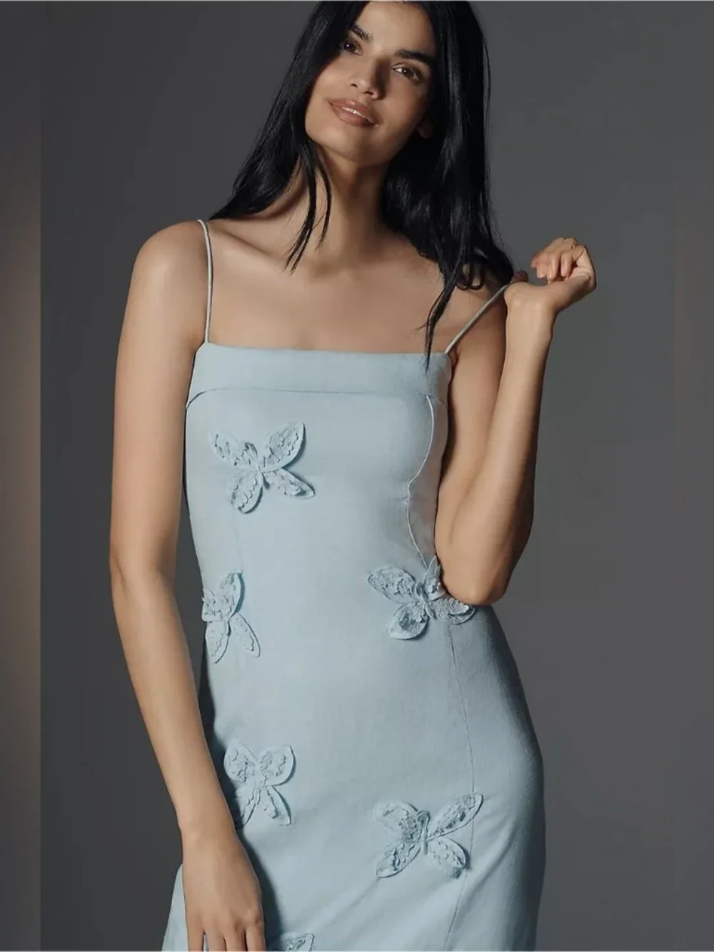 NWT Size 1X - Maeve Linen Blend 3D butterflies Appliqué Midi Dress (NWT US$ 248) - Picture 3 of 16